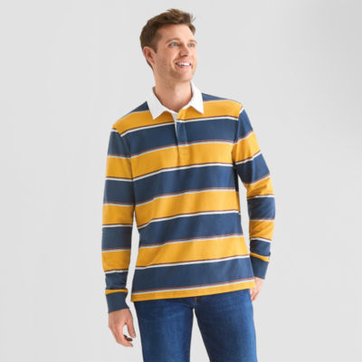 St. John's Bay Frech Terry Rugby Mens Classic Fit Long Sleeve Polo Shirt