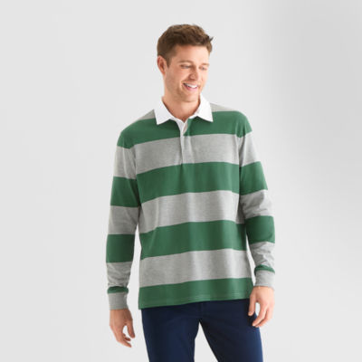 St. John's Bay French Terry Rugby Mens Classic Fit Long Sleeve Polo Shirt