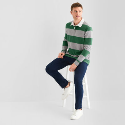 St. John's Bay French Terry Rugby Mens Classic Fit Long Sleeve Polo Shirt