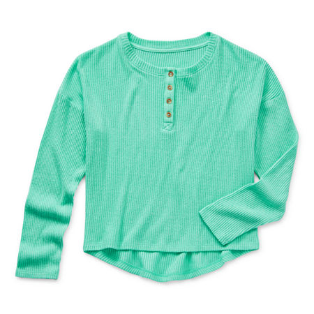 Thereabouts Oversized Rib Girls Long Sleeve Henley Shirt, X-large (18.5) Plus , Blue