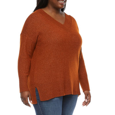 a.n.a Plus Womens V Neck Long Sleeve Pullover Sweater