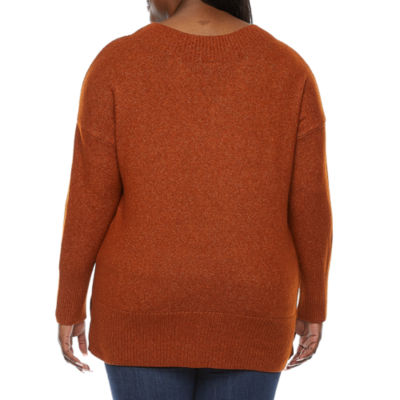 a.n.a Plus Womens V Neck Long Sleeve Pullover Sweater