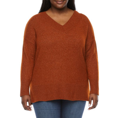 a.n.a Plus Womens V Neck Long Sleeve Pullover Sweater