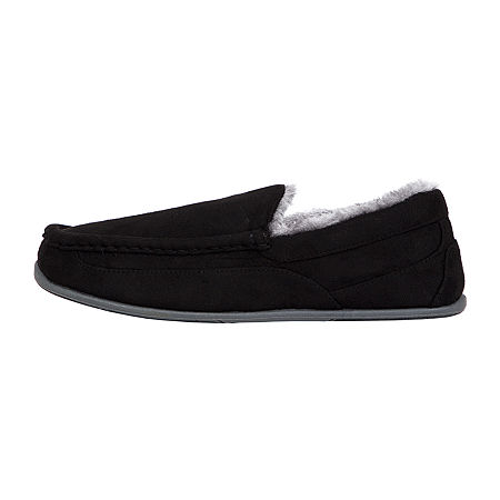 Deer Stags Spun Mens Moccasin Slippers, 11, Black