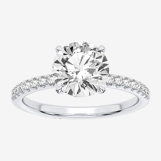 Signature By Modern Bride Womens 2 1/4 CT. T.W. Lab Grown White Diamond 14K White Gold Round Engagement Ring