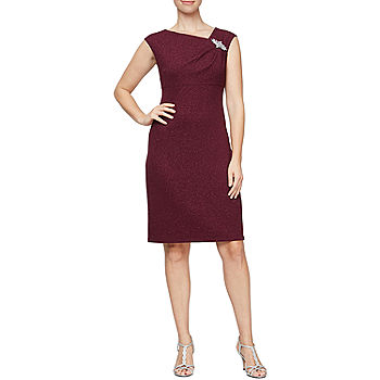 S. L. Fashions Short Sleeve Glitter Sheath Dress, Color: Fig - JCPenney
