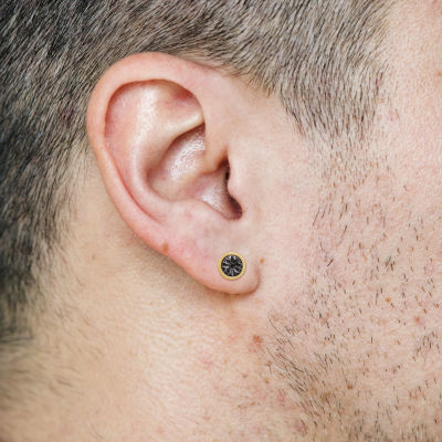 Diamond Accent Natural Black Diamond 18K Gold Over Silver 7.3mm Stud Earrings