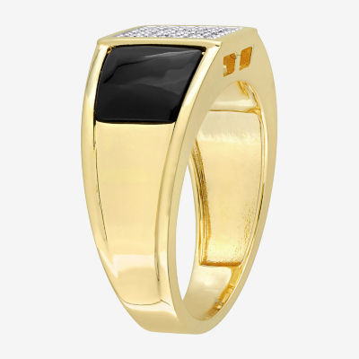 Mens 1/10 CT. T.W. Genuine Black Onyx 18K Gold Over Silver Fashion Ring