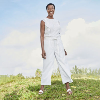 Liz Claiborne Flutter Eyelet Top, Paperbag-Waist Crop Pants & Sandals