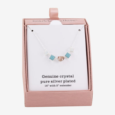 Sparkle Allure Womens Multi Color Crystal Pure Silver Over Brass 16 Inch Pendant Necklace