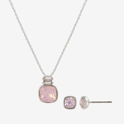 Sparkle Allure Womens Pink Crystal Pure Silver Over Brass Cushion 2-pc. Jewelry Set