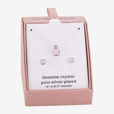 Sparkle Allure Womens Pink Crystal Pure Silver Over Brass Cushion 2-pc. Jewelry Set
