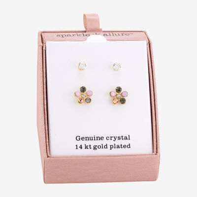 Sparkle Allure 2 Pair Crystal Flower Earring Set