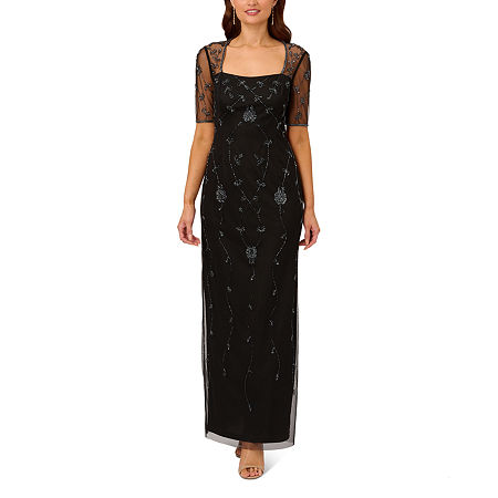 Downton Abbey Inspired Dresses Papell Boutique Short Sleeve Beaded Evening Gown 6 Black $95.20 AT vintagedancer.com