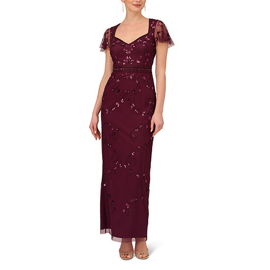 Papell Boutique Short Sleeve Beaded Evening Gown, Color: Cassis - JCPenney
