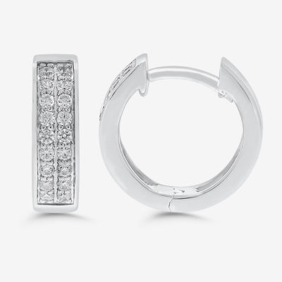 1/3 CT. T.W. Natural White Diamond Sterling Silver 13.1mm Hoop Earrings