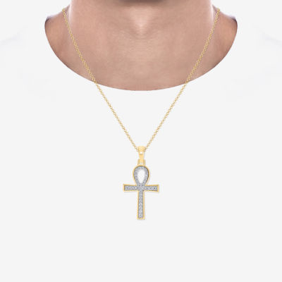 Mens 1/ CT. T.W. Mined White Diamond 14K Gold Over Silver Cross Pendant Necklace