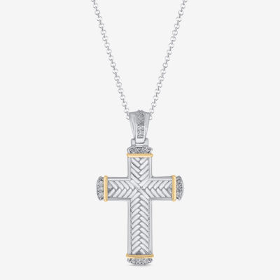 Mens 1/ CT. T.W. Natural White Diamond 14K Gold Over Silver Cross Pendant Necklace