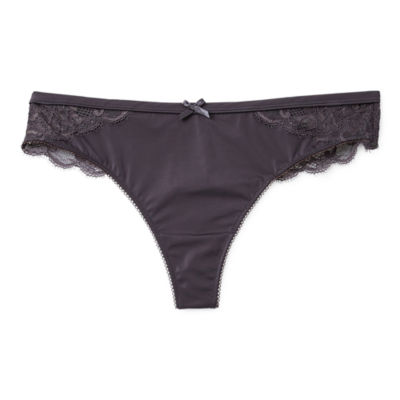 Ambrielle Satin With Lace Thong Panty