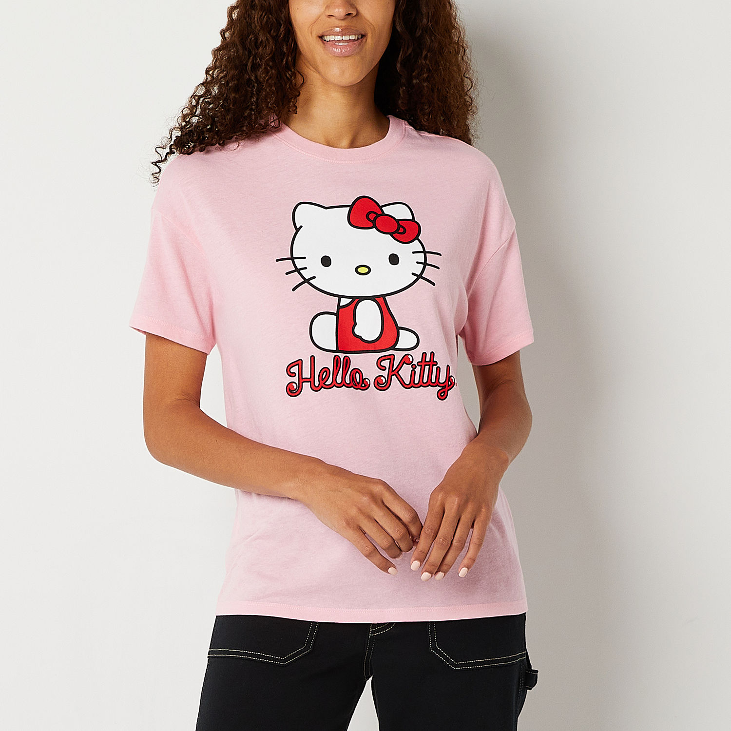 Juniors Boyfriend Tee Womens Crew Neck Short Sleeve Hello Kitty Graphic ...