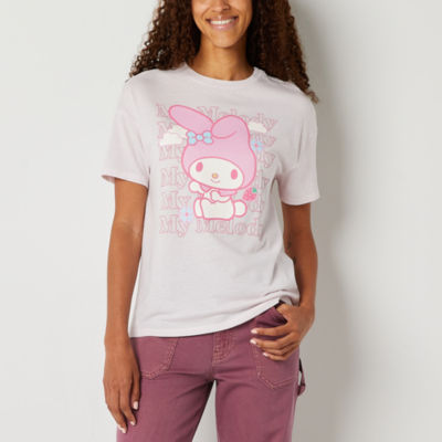 Juniors My Melody Boyfriend Tee Womens Crew Neck Short Sleeve Hello Kitty Graphic T-Shirt