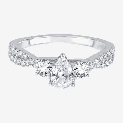 Love Lives Forever (H-I / Si1-Si2) Womens 1 CT. T.W. Lab Grown White Diamond 10K Gold Pear 3-Stone Engagement Ring