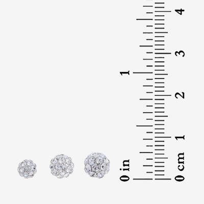 Womens White Crystal Sterling Silver Ball 6 Pair Earring Set