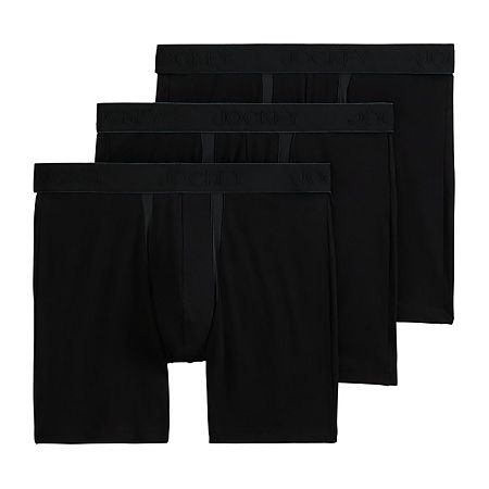 Jockey Chafe Proof Pouch Cotton Mens 3 Pack Boxer Briefs, Medium, Black