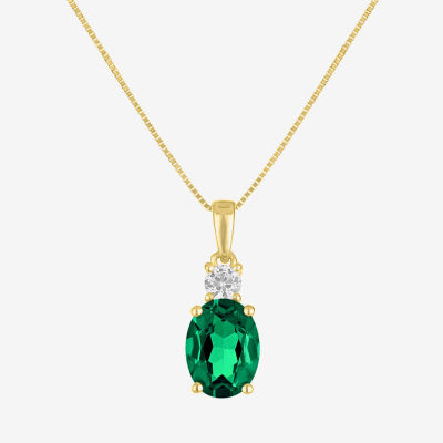 Gemstone 10K Gold Oval Pendant Necklace