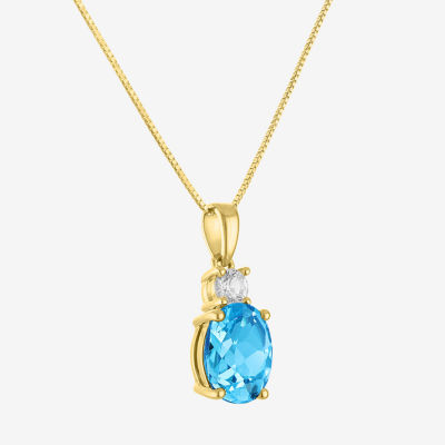 Gemstone 10K Gold Oval Pendant Necklace