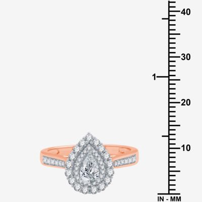 I Said Yes (H-I / I1) Womens 3/4 CT. T.W. Lab Grown White Diamond Sterling Silver or 14K Gold Over Pear Side Stone Halo Engagement Ring