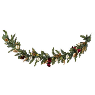 North Pole Trading Co. Gold And Burgundy Led Pre-Lit Indoor Christmas Garland