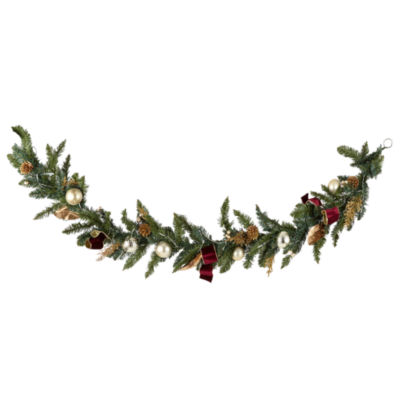 North Pole Trading Co. Gold And Burgundy Led Pre-Lit Christmas Indoor Garland