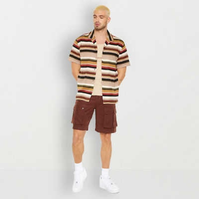 Forever 21 Mens Short Sleeve Knit Striped Button-Down Shirt