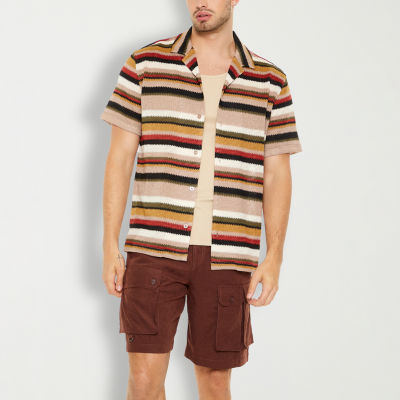 Forever 21 Mens Short Sleeve Knit Striped Button-Down Shirt