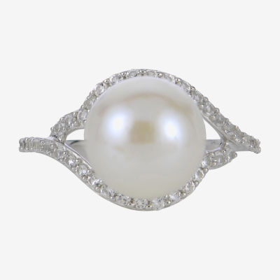 Cultured Freshwater Pearl & Lab-Created Sapphire Ring 