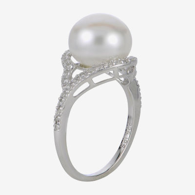 Cultured Freshwater Pearl & Lab-Created Sapphire Ring 
