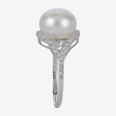 Cultured Freshwater Pearl & Lab-Created Sapphire Ring 