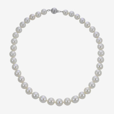 Womens White Cultured Freshwater Pearl Sterling Silver Strand Necklace