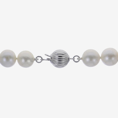 Womens White Cultured Freshwater Pearl Sterling Silver Strand Necklace