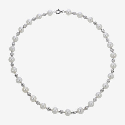 Cultured Freshwater Pearl & Brilliance Bead Sterling Silver Necklace