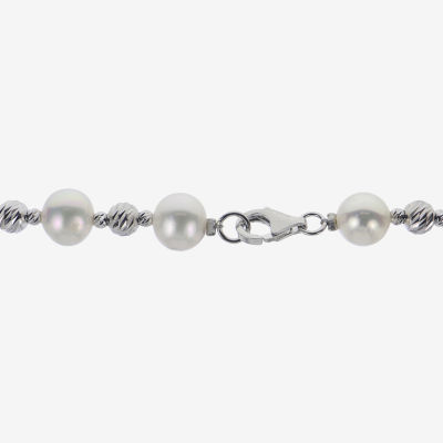 Cultured Freshwater Pearl & Brilliance Bead Sterling Silver Necklace