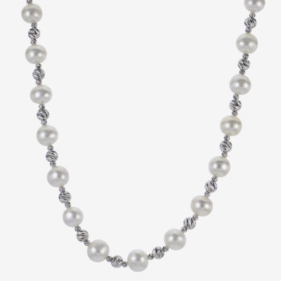 Cultured Freshwater Pearl & Brilliance Bead Sterling Silver Necklace