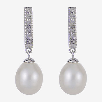 White Cultured Freshwater Pearl Stud Earrings 8mm Sterling Silver White Cultured Freshwater Pearl Stud Earrings 8mm Sterling Silver