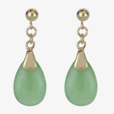 Genuine Jade 14K Yellow Gold Drop Earrings