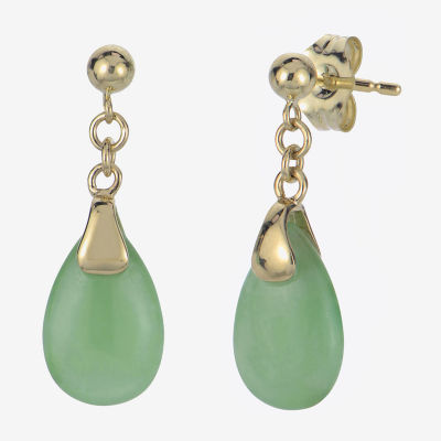 Genuine Jade 14K Yellow Gold Drop Earrings