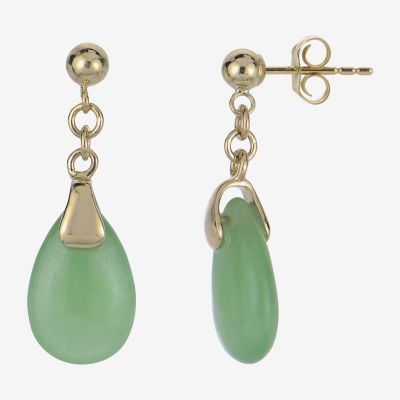 Genuine Jade 14K Yellow Gold Drop Earrings