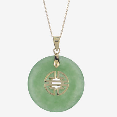 Genuine Jade 10K Yellow Gold Disc Pendant Necklace