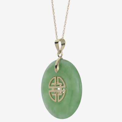 Genuine Jade 10K Yellow Gold Disc Pendant Necklace