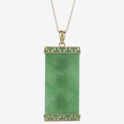 Genuine Jade 10K Yellow Gold Tablet Pendant Necklace